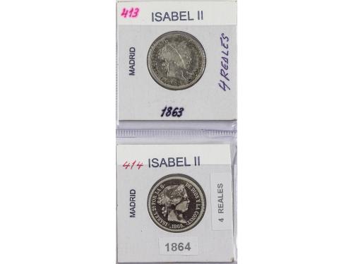 ISABEL II. Lote 14 monedas 4 Reales. 1835 a 1864. MADRID. To