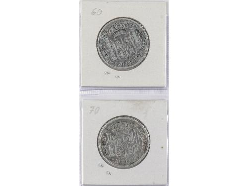 ISABEL II. Lote 2 monedas 10 Reales. 1852 y 1855. BARCELONA.