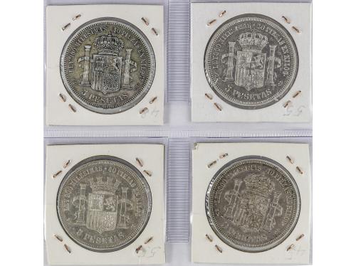 LOTES CENTENARIO. Lote 4 monedas 5 Pesetas. 1870 a 1871. I R