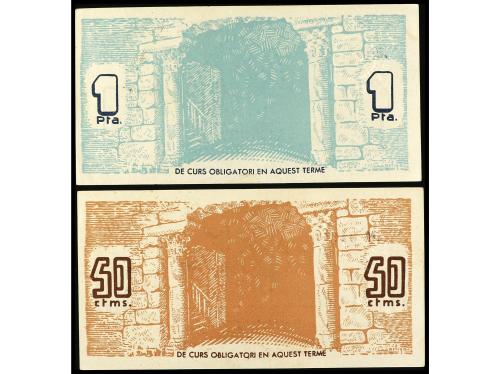 CATALUNYA. Lote 2 billetes 50 Cèntims y 1 Pesseta. 20 Maig 1