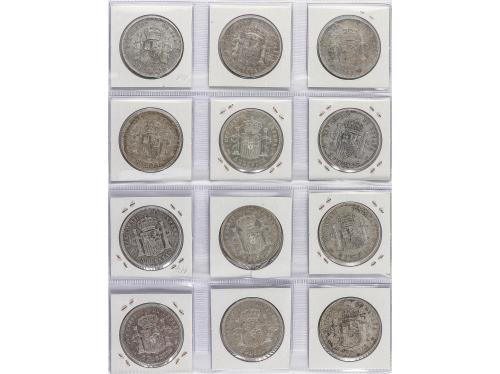 ALFONSO XIII. Lote 13 monedas 5 Pesetas. 1888 a 1898. Todas 