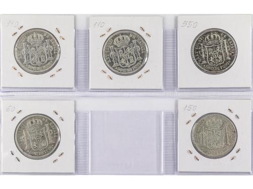 ALFONSO XII. Lote 5 monedas 50 Centavos de Peso. 18880 a 188