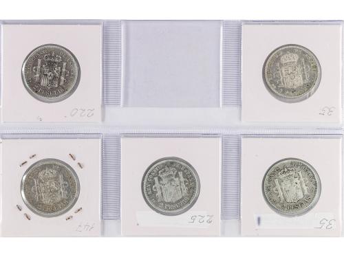 ALFONSO XIII. Lote 5 monedas 2 Pesetas. 1889 a 1905. Todas d