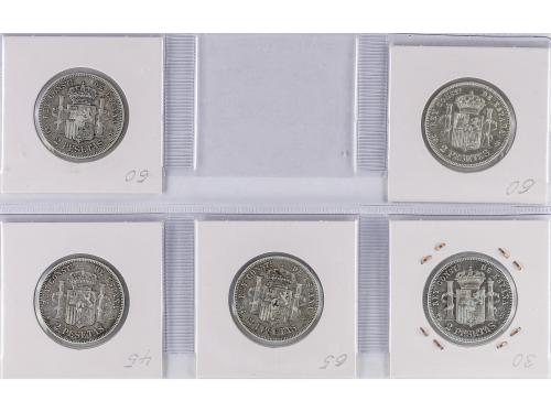 ALFONSO XII. Lote 5 monedas 2 Pesetas. 1879 A 1884. Todas di