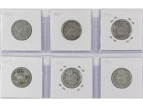 ALFONSO XII. Lote 6 monedas 20 Centavos de Peso. 1880 a 1885