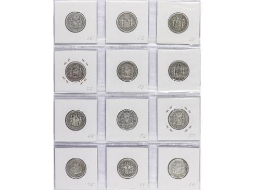 ALFONSO XIII. Lote 12 monedas 1 Peseta. 1889 a 1905. Todas d