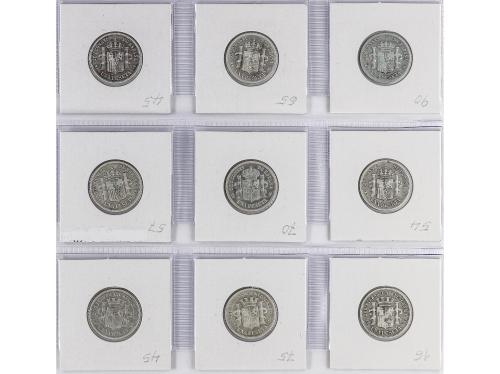 LOTES CENTENARIO. Lote 9 monedas 1 Peseta. 1869 a 1885. I RE