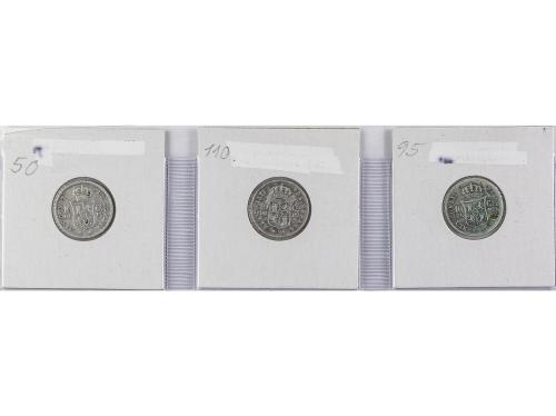 ALFONSO XII. Lote 3 monedas 10 Centavos de Peso. 1881 a 1885