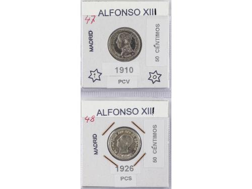 LOTES CENTENARIO. Lote 14 monedas 50 Céntimos. 1869 a 1926. 