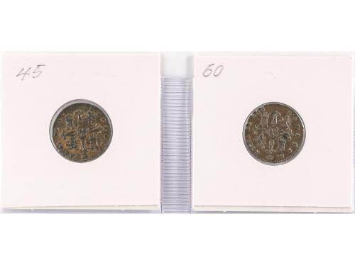 ISABEL II. Lote 2 monedas 2 Maravedís. 1845 y 1846. SEGOVIA.