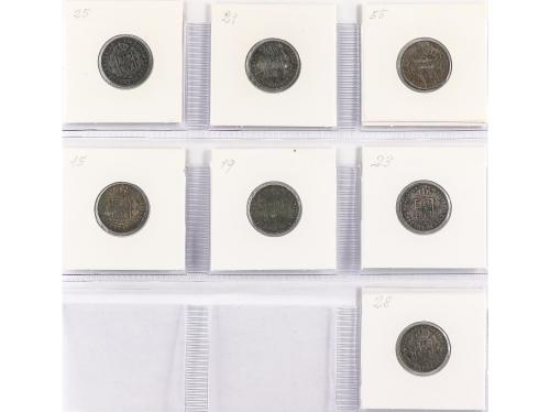 ISABEL II. Lote 7 monedas 10 Céntimos de Real. 1855 a 1862. 