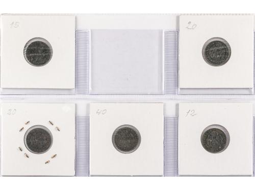 ISABEL II. Lote 5 monedas 5 Céntimos de Real. 1855 a 1862. S