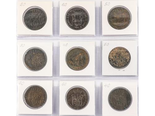 ISABEL II. Lote 9 monedas 6 Cuartos. 1836 a 1846. BARCELONA.