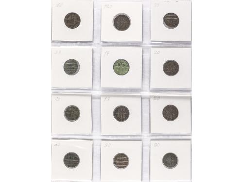 ISABEL II. Lote 12 monedas 2 Maravedís. 1838 a 1850. JUBIA (