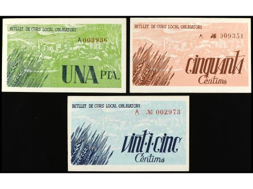 CATALUNYA. Lote 3 billetes 25, 50 Cèntims y 1 Pesseta. Juny 