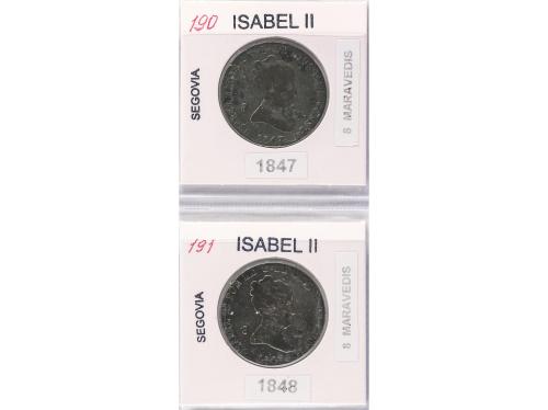 ISABEL II. Lote 14 monedas 8 Maravedís. 1835 a 1848. SEGOVIA