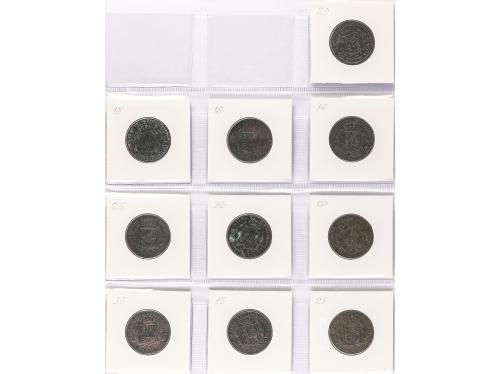 ISABEL II. Lote 10 monedas 25 Céntimos de Escudo. 1855 a 186