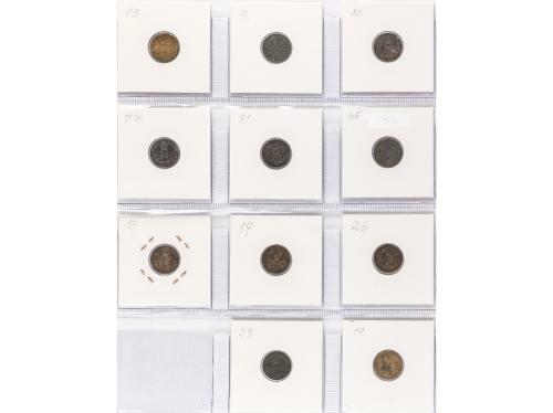 ISABEL II. Lote 11 monedas 1/2 Céntimo de Escudo. 1866 a 186