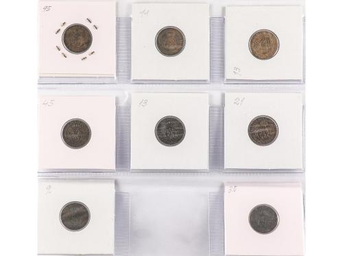 ISABEL II. Lote 8 monedas 1 Céntimo de Escudo. 1866 a 1868. 