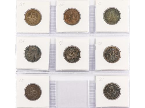 ISABEL II. Lote 8 monedas 2 1/2 Céntimos de Escudo. 1867 y 1