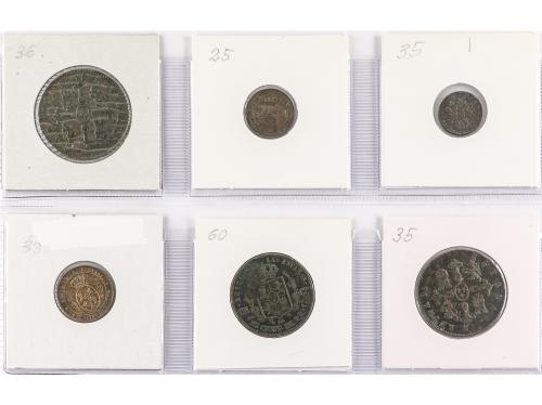 ISABEL II. Lote 6 monedas 1 Maravedí a 1 Céntimo de Escudo. 