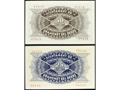 CATALUNYA. Lote 2 billetes 25 y 50 Cèntims. Juliol 1937. Aj.