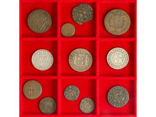 LOTES y COLECCIONES. Lote 9 cobres y 3 de 2 Reales. AE y AR.