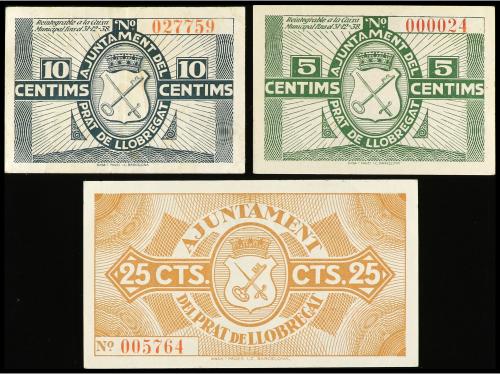 CATALUNYA. Lote 3 billetes 5, 10 y 25 Cèntims. 2 Desembre 19
