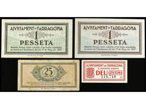 CATALUNYA. Lote 4 billetes 10 y 25 Cèntims y 1 Pesseta (2). 