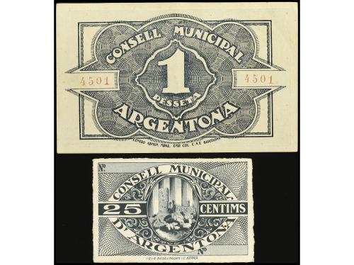 CATALUNYA. Lote 2 billetes 25 Cèntims y 1 Pesseta. 1937. C.M