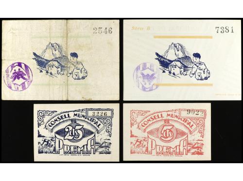 CATALUNYA. Lote 4 billetes 5, 25, 50 Cèntims y 1 Pesseta. 19