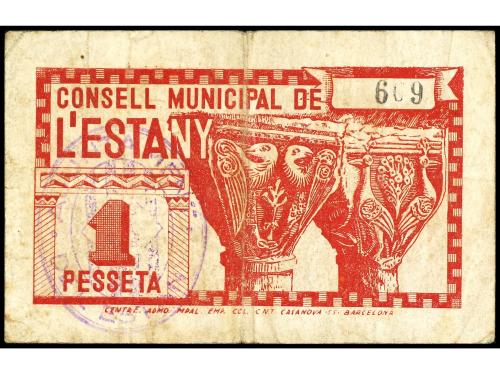 CATALUNYA. 1 Pesseta. C.M. de L´ ESTANY. (Manchitas). AT-968