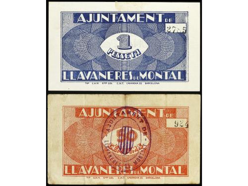 CATALUNYA. Lote 2 billetes 50 Cèntims y 1 Pesseta. Aj. de LL