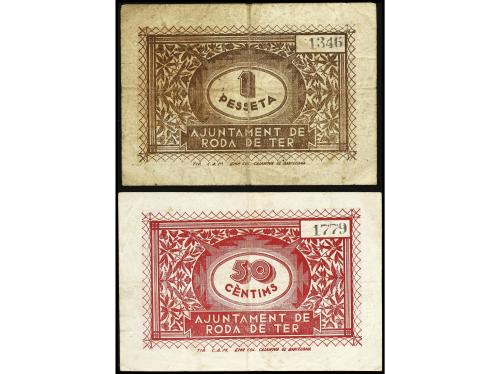CATALUNYA. Lote 2 billetes 50 Cèntims y 1 Pesseta. 23 Juny 1