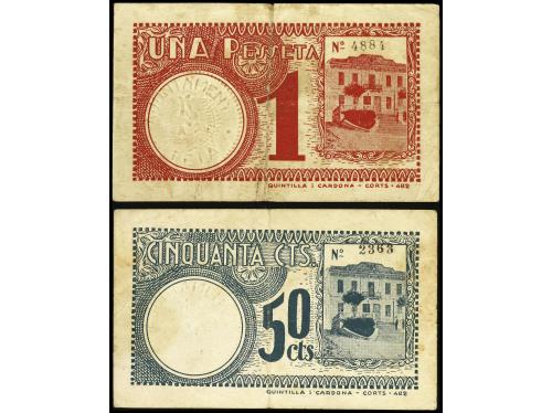 CATALUNYA. Lote 2 billetes 50 Cèntims y 1 Pesseta. Aj. de TE