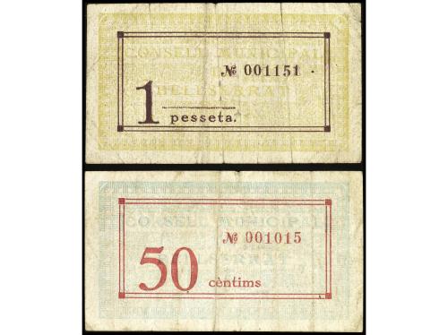 CATALUNYA. Lote 2 billetes 50 Cèntims y 1 Pesseta. 21 Maig 1