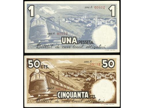 CATALUNYA. Lote 2 billetes 50 Cèntims y 1 Pesseta. 12 Maig 1