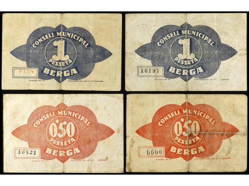 CATALUNYA. Lote 4 billetes 50 Cèntims (2) y 1 Pesseta (2). 1