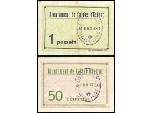 CATALUNYA. Lote 2 billetes 50 Cèntims y 1 Pesseta. 24 Juny 1