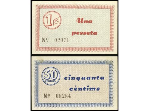 CATALUNYA. Lote 2 billetes 25 Cèntims y 1 Pesseta. 14 Maig 1
