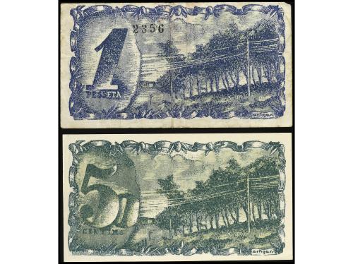 CATALUNYA. Lote 2 billetes 50 Cèntims y 1 Pesseta. 2 Agost 1