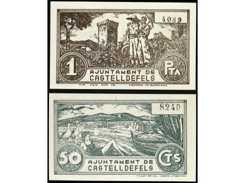 CATALUNYA. Lote 2 billetes 50 Cèntims y 1 Pesseta. 22 Abril 