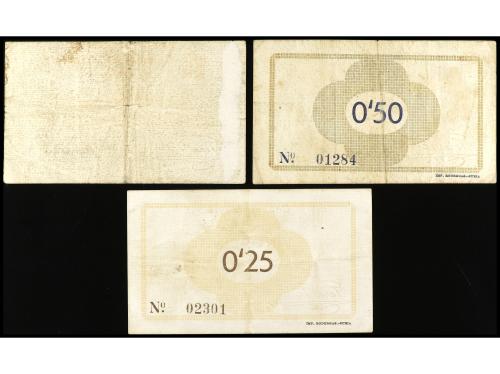 CATALUNYA. Lote 3 billetes 25, 50 Cèntims y 1 Pesseta. 8 Mai