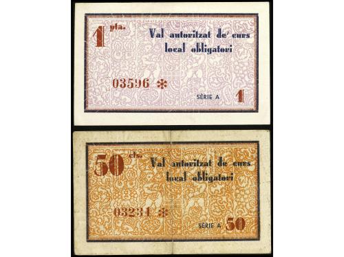CATALUNYA. Lote 2 billetes 50 Cèntims y 1 Pesseta. 14 Juny 1