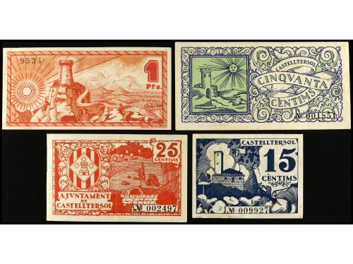 CATALUNYA. Lote 4 billetes 15, 25, 50 Cèntims y 1 Pesseta. A
