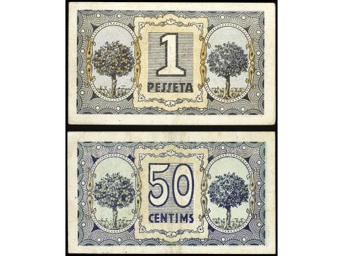 CATALUNYA. Lote de 2 billetes de 50 Cèntims y 1 Pesseta. 193