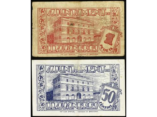 CATALUNYA. Lote 2 billetes 50 Cèntims y 1 Pesseta. Aj de LLA