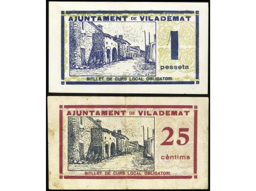 CATALUNYA. Lote 2 billetes 25 Cèntims y 1 Pesseta. Aj. de VI