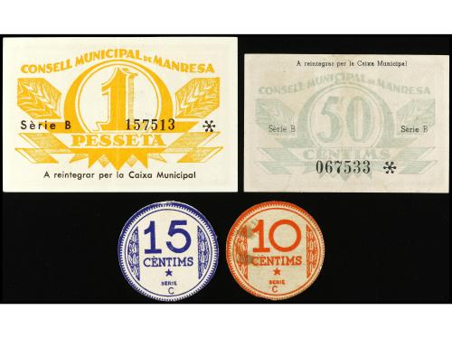 CATALUNYA. Serie 4 billetes 10, 15, 50 Cèntims, 1 Pesseta. C