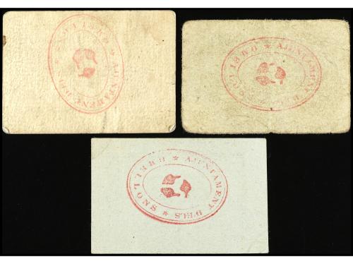 CATALUNYA. Lote 3 billetes 50 Cèntims (2) y 1 Pesseta. Aj. d